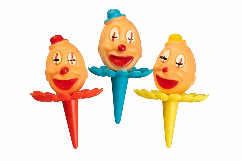Oasis Supply 1-1/2-Inch Birthday Clown Ruffle Collar Decorating Cupcake/Cake Picks, Small, Assorted Colors, Set of 12 - Image 1